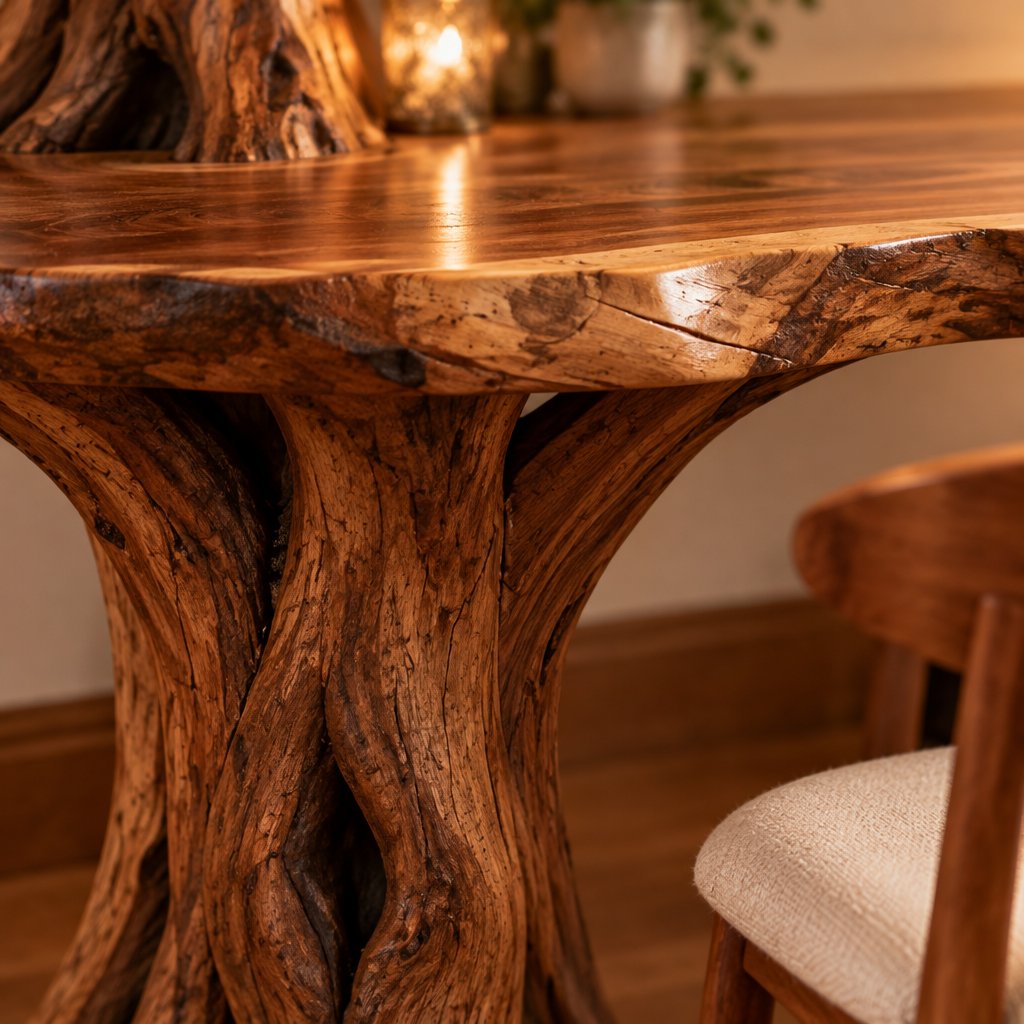 Rowan Tree Desk with Bookshelf wood grain and joinery close-up