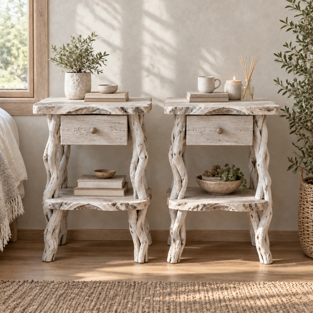 Tidewood Driftwood Nightstands, Set of 2 in Whitewashed finish