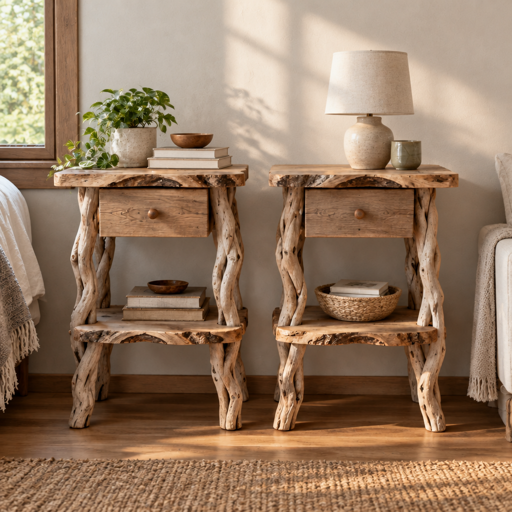 Tidewood Driftwood Nightstands, Set of 2 in a living room