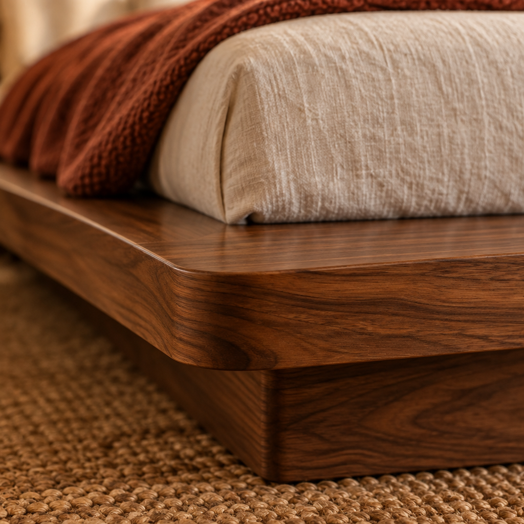 Mojave Wave Bed with Sculpted Headboard wood grain and joinery close-up