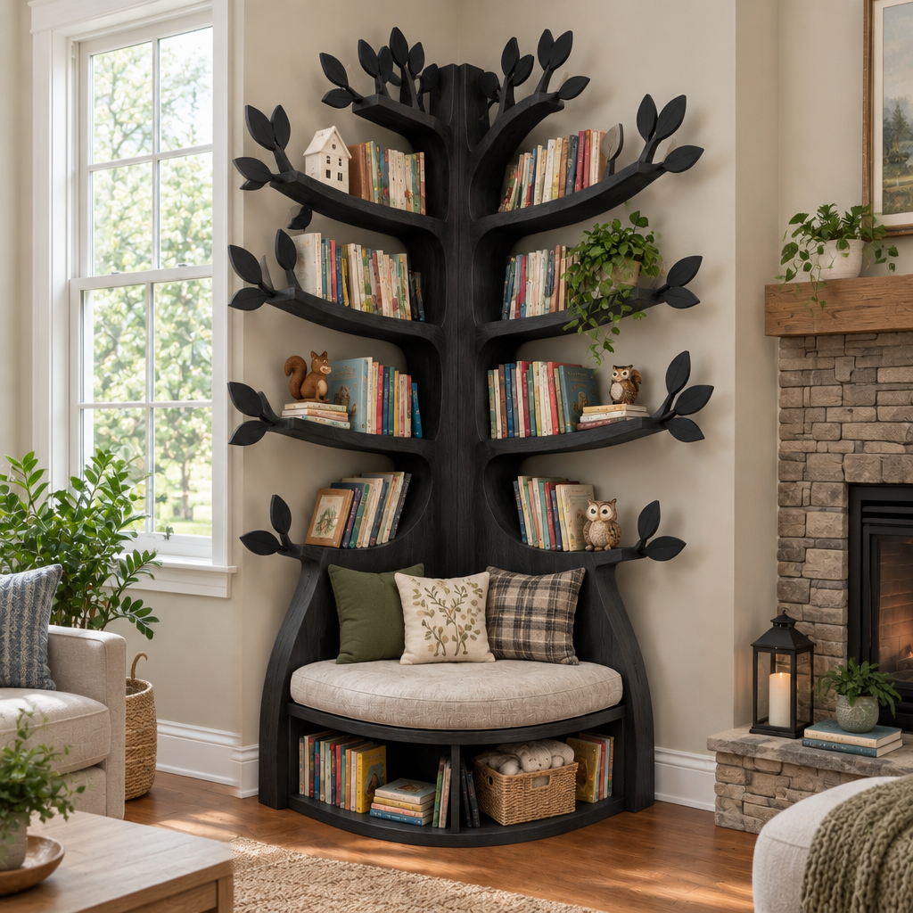 Rowan Kids Tree Reading Nook in Ebonized Black finish