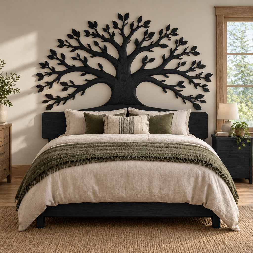 Rowan Tree Branch Headboard in Ebonized Black finish