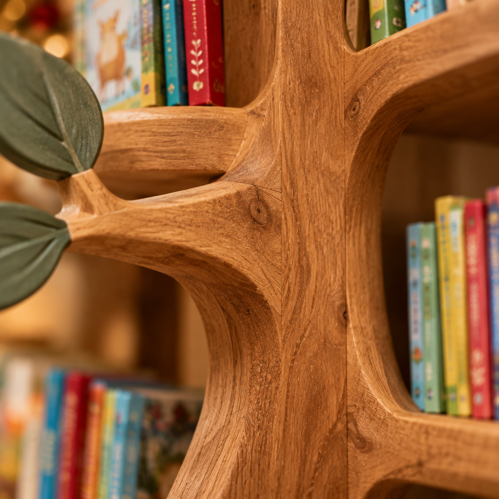 Rowan Kids Tree Reading Nook wood grain and joinery close-up