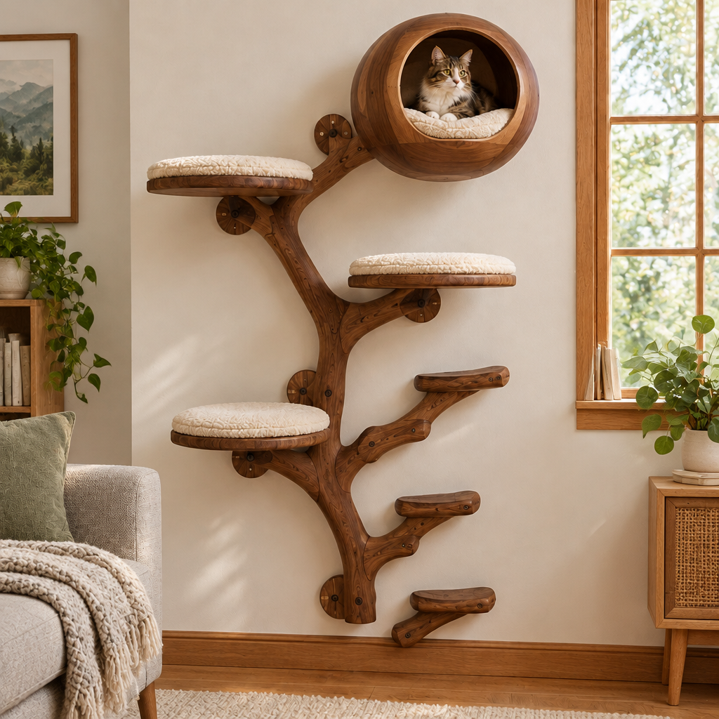 Rowan Branch Cat Wall Set in a living room