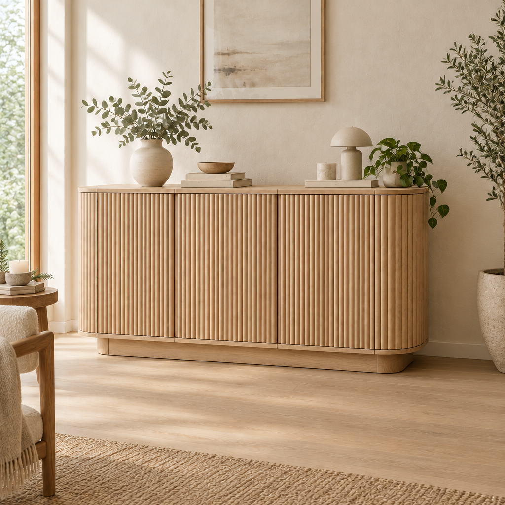 Sora Curved Sideboard in Natural Oak finish