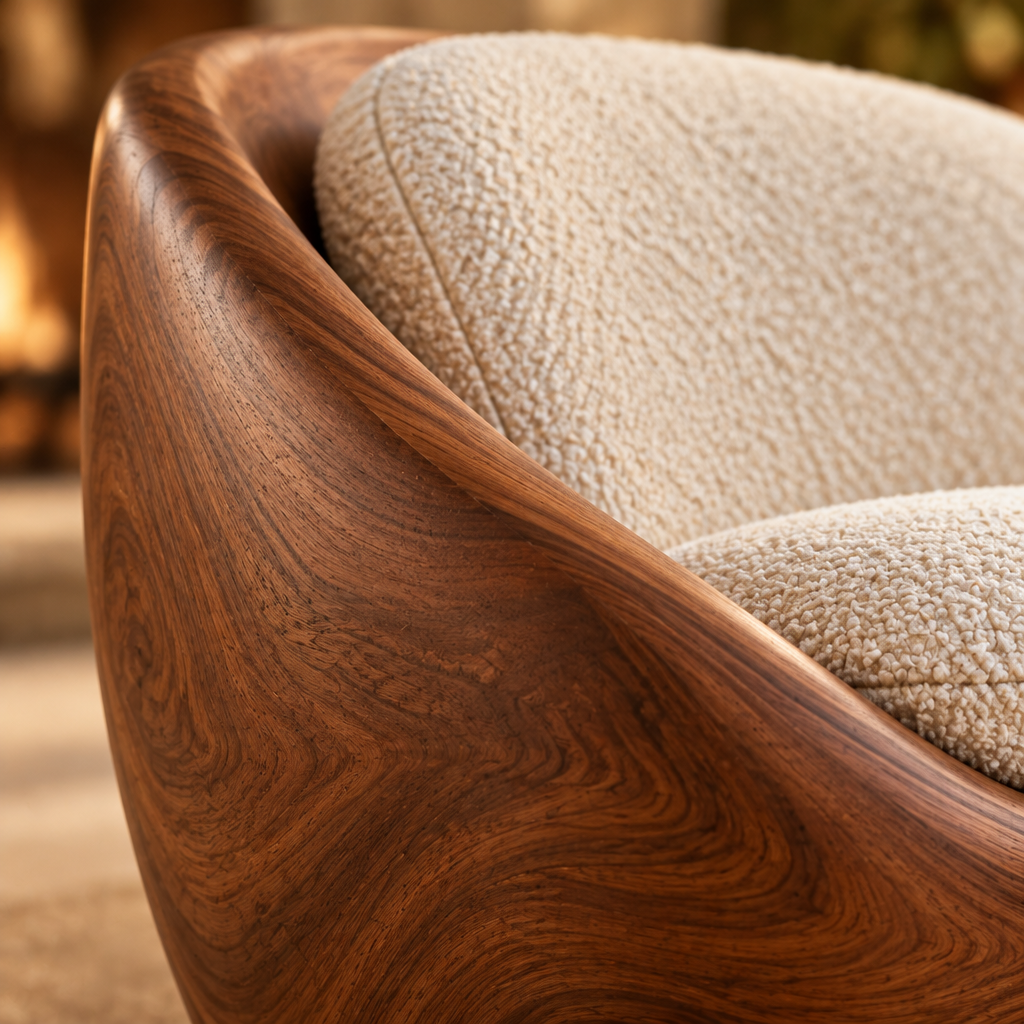 Mojave Sculpted Lounge Chair wood grain and joinery close-up