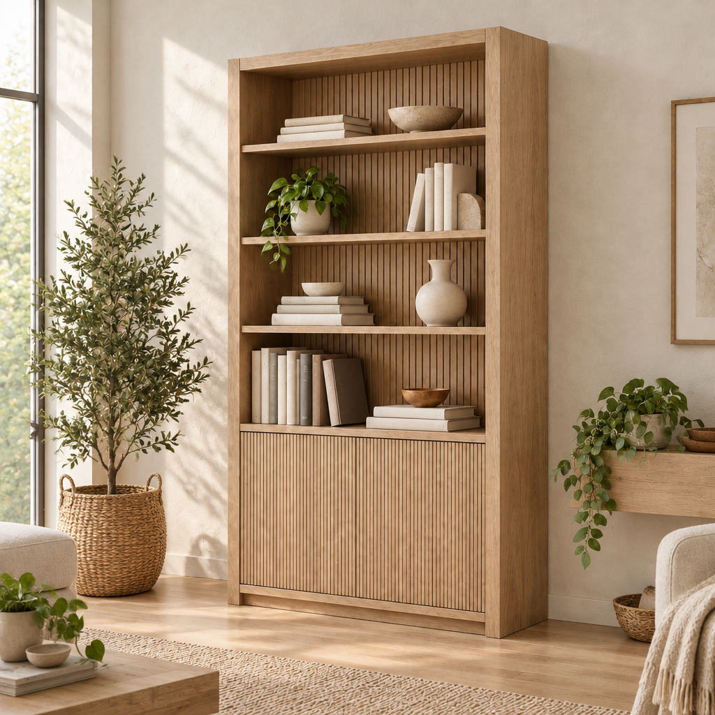 Halden Slatted Wall Bookcase in Natural Oak finish