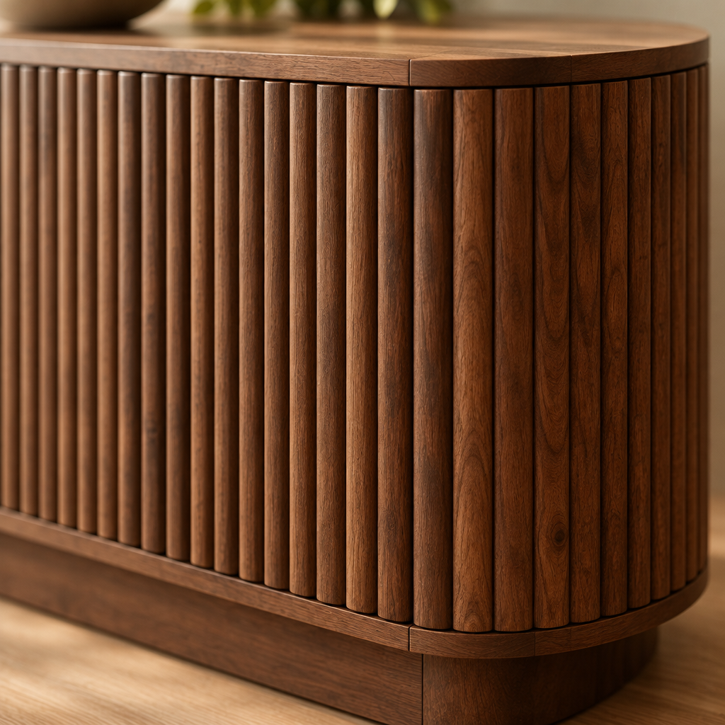 Sora Curved Sideboard wood grain and joinery close-up