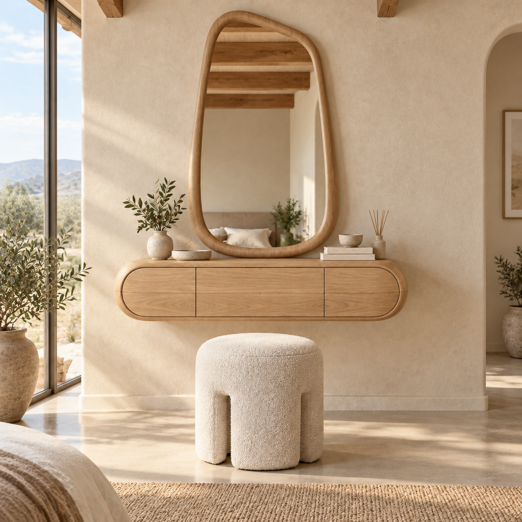 Mojave Sculpted Dressing Table with Mirror in Natural Oak finish