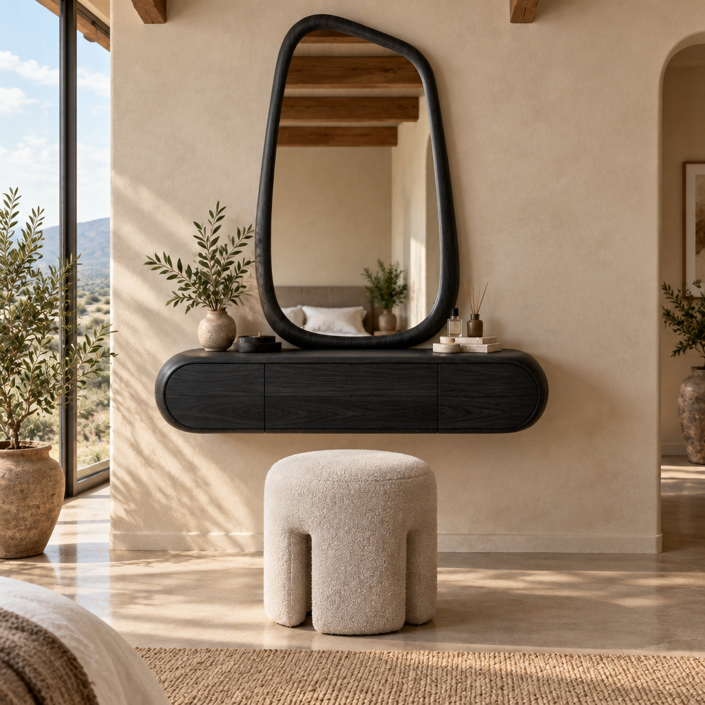 Mojave Sculpted Dressing Table with Mirror in Ebonized Black finish