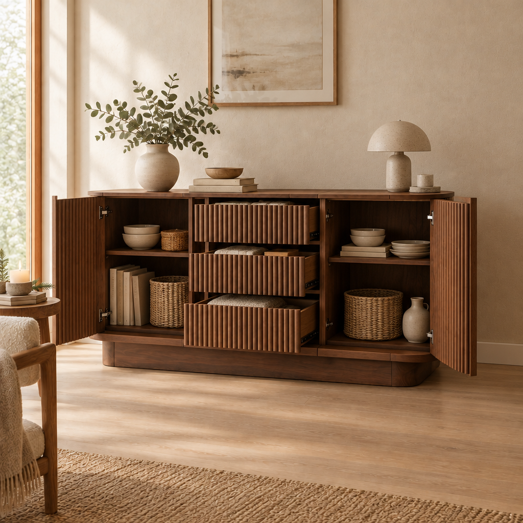Sora Curved Sideboard in use