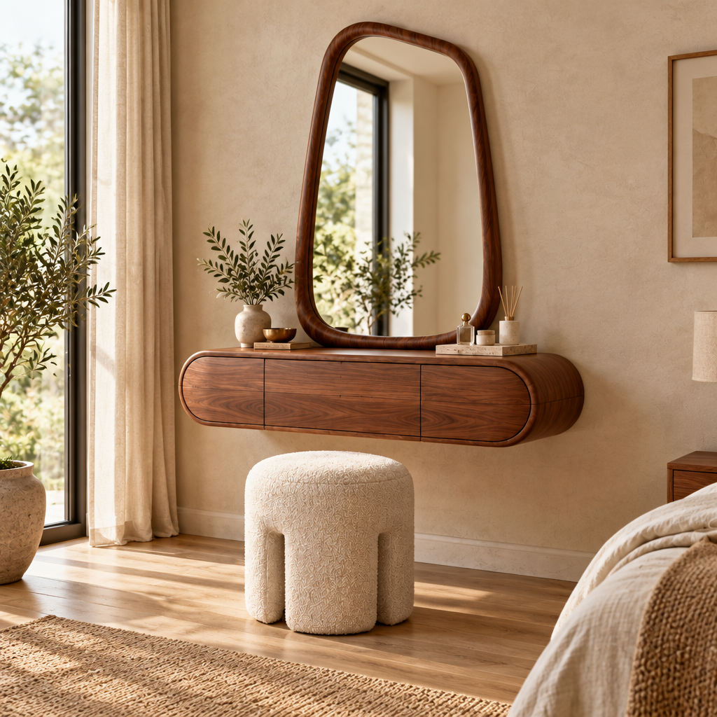 Mojave Sculpted Dressing Table with Mirror side view