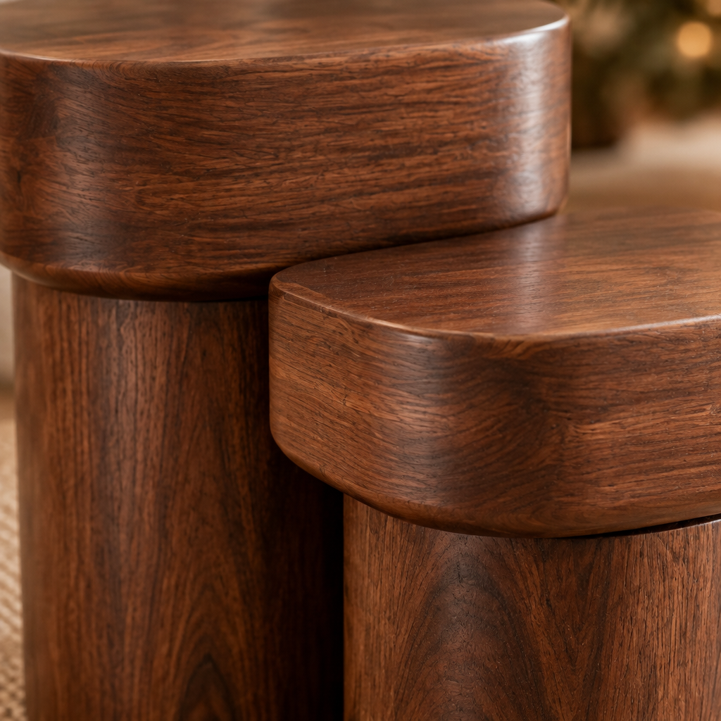 Mesa Stacked Block Side Tables wood grain and joinery close-up