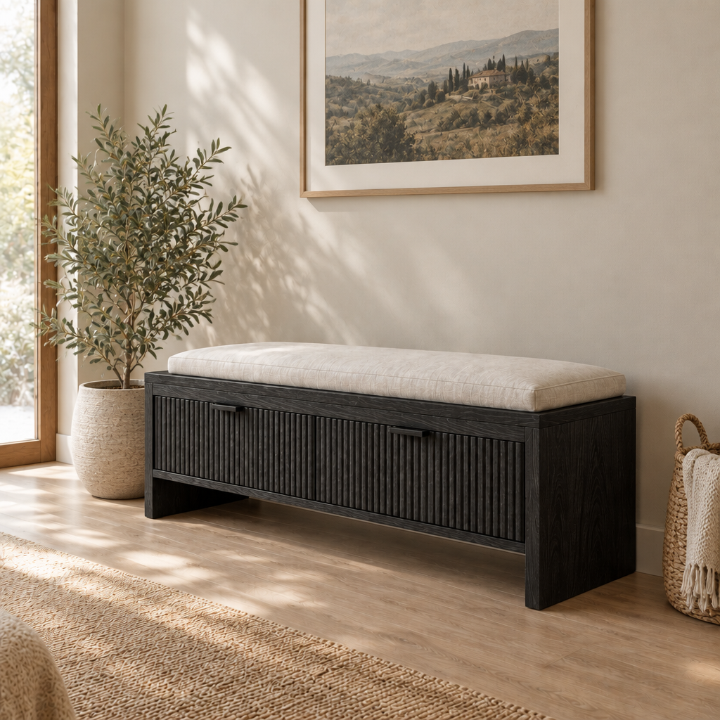 Halden Storage Entry Bench in Ebonized Black finish