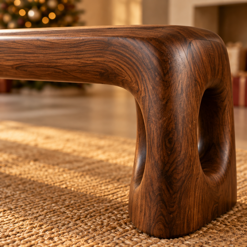Mojave Sculpted Bench wood grain and joinery close-up