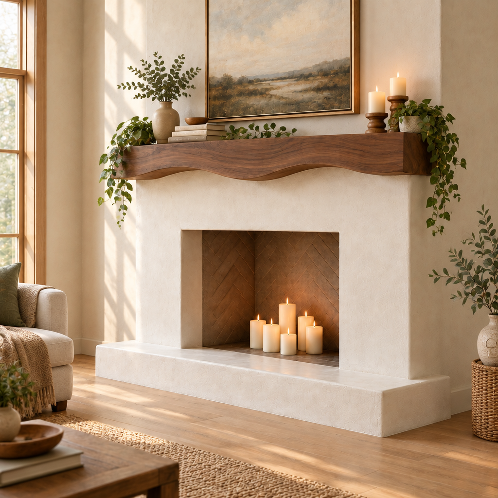 Mesa Carved Fireplace Mantel in use