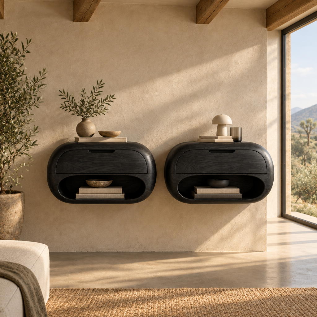 Mojave Pebble Nightstands, Set of 2 in Ebonized Black finish