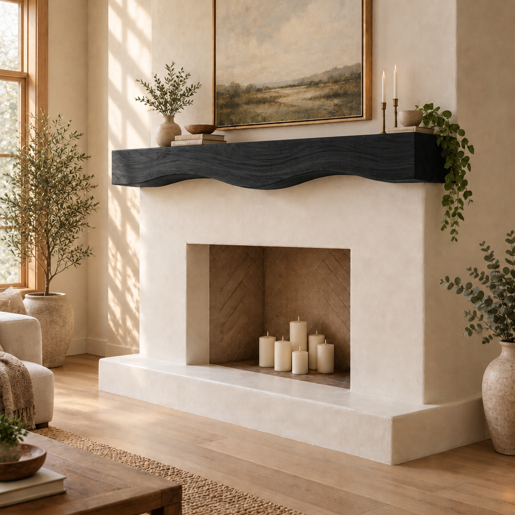 Mesa Carved Fireplace Mantel in Ebonized Black finish
