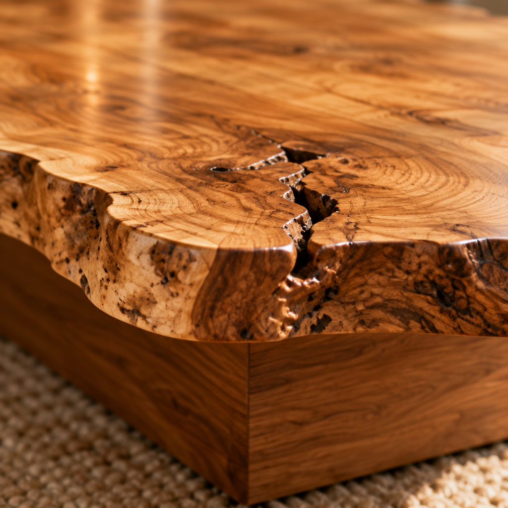 Tidewood Live-Edge Slab Coffee Table wood grain and joinery close-up