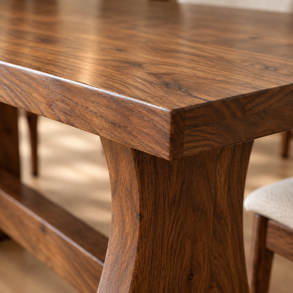 Sora Pedestal Dining Table wood grain and joinery close-up
