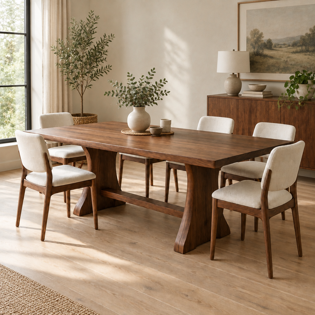 Sora Pedestal Dining Table in a living room