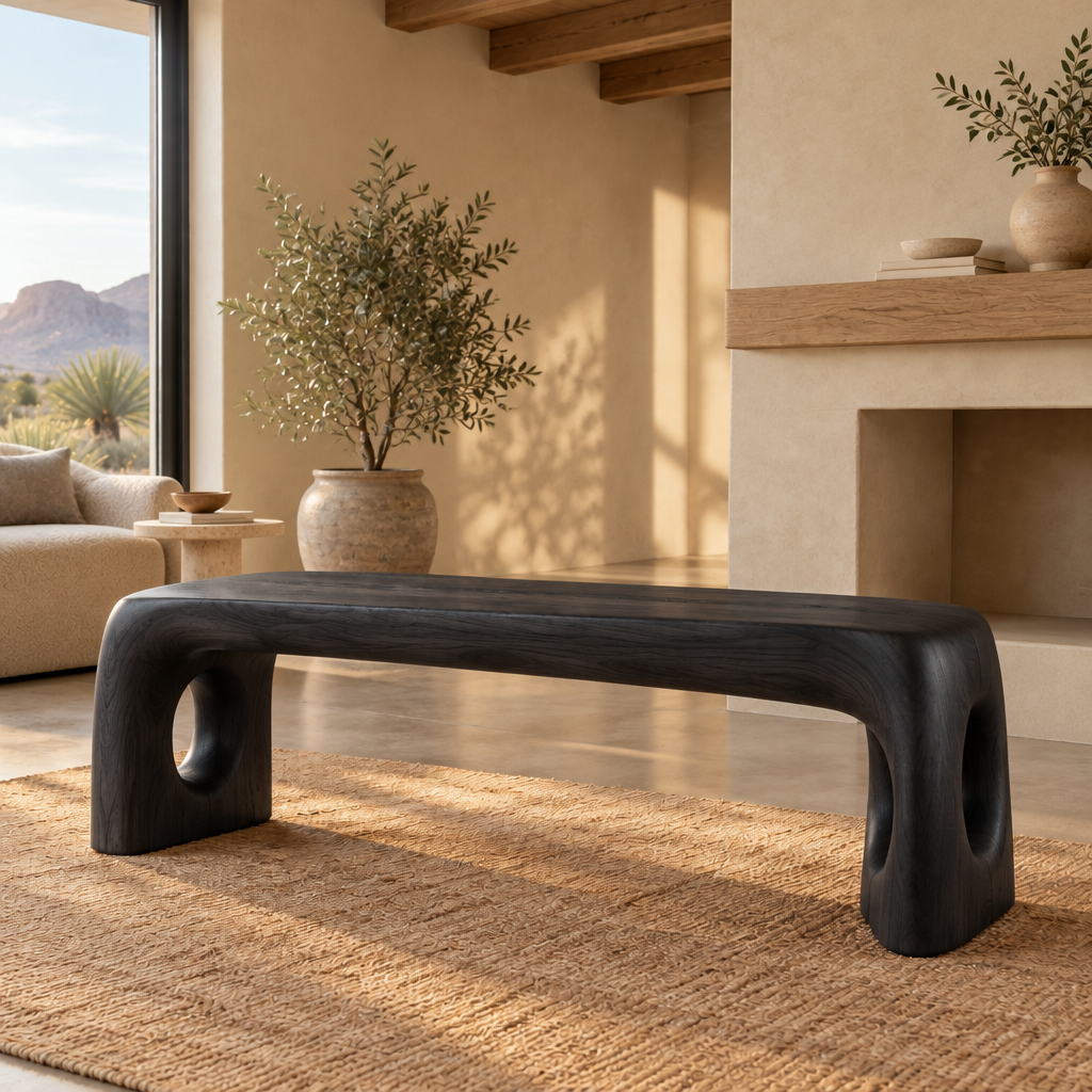 Mojave Sculpted Bench in Ebonized Black finish