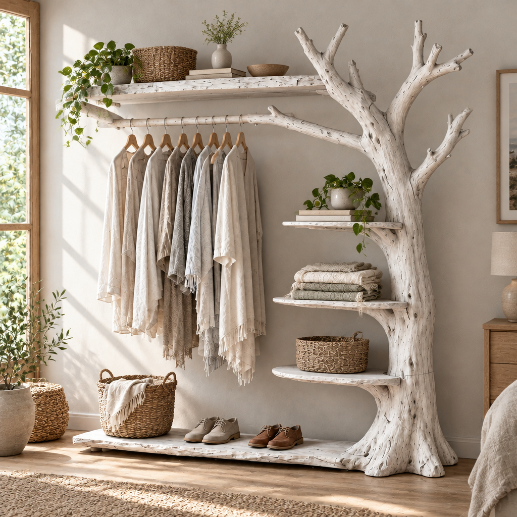 Tidewood Branch Open Wardrobe in Whitewashed finish