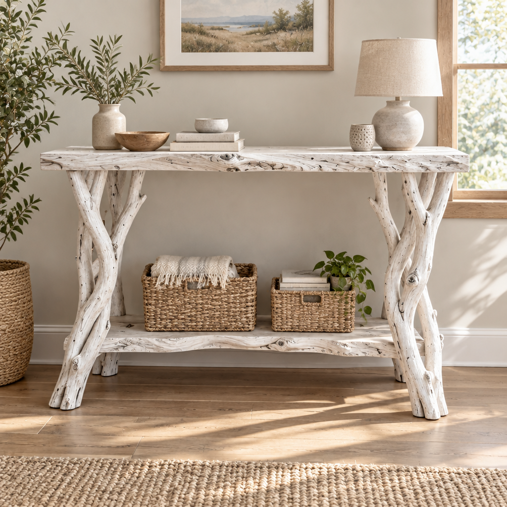 Tidewood Driftwood Leg Console in Whitewashed finish