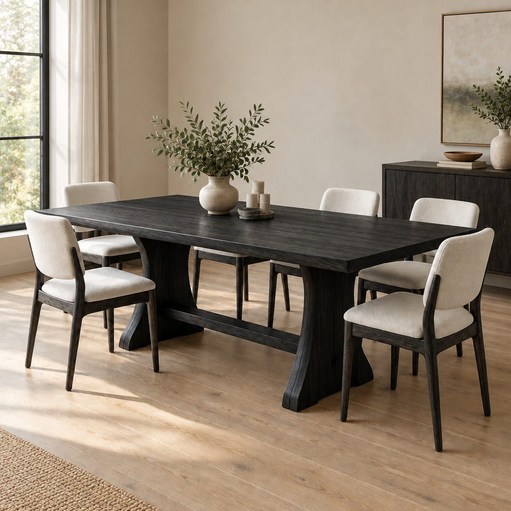 Sora Pedestal Dining Table in Ebonized Black finish
