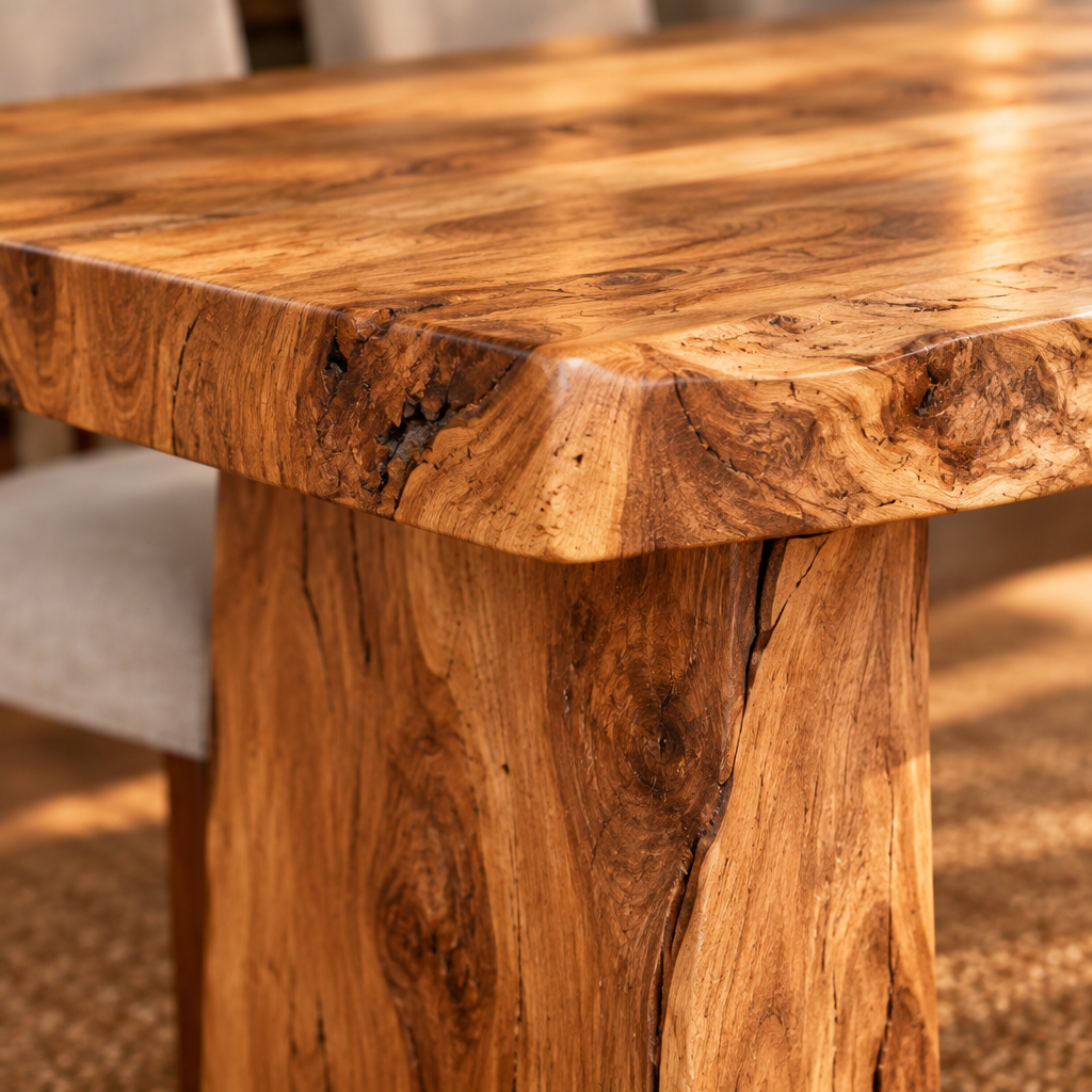 Tidewood Live-Edge Dining Table wood grain and joinery close-up
