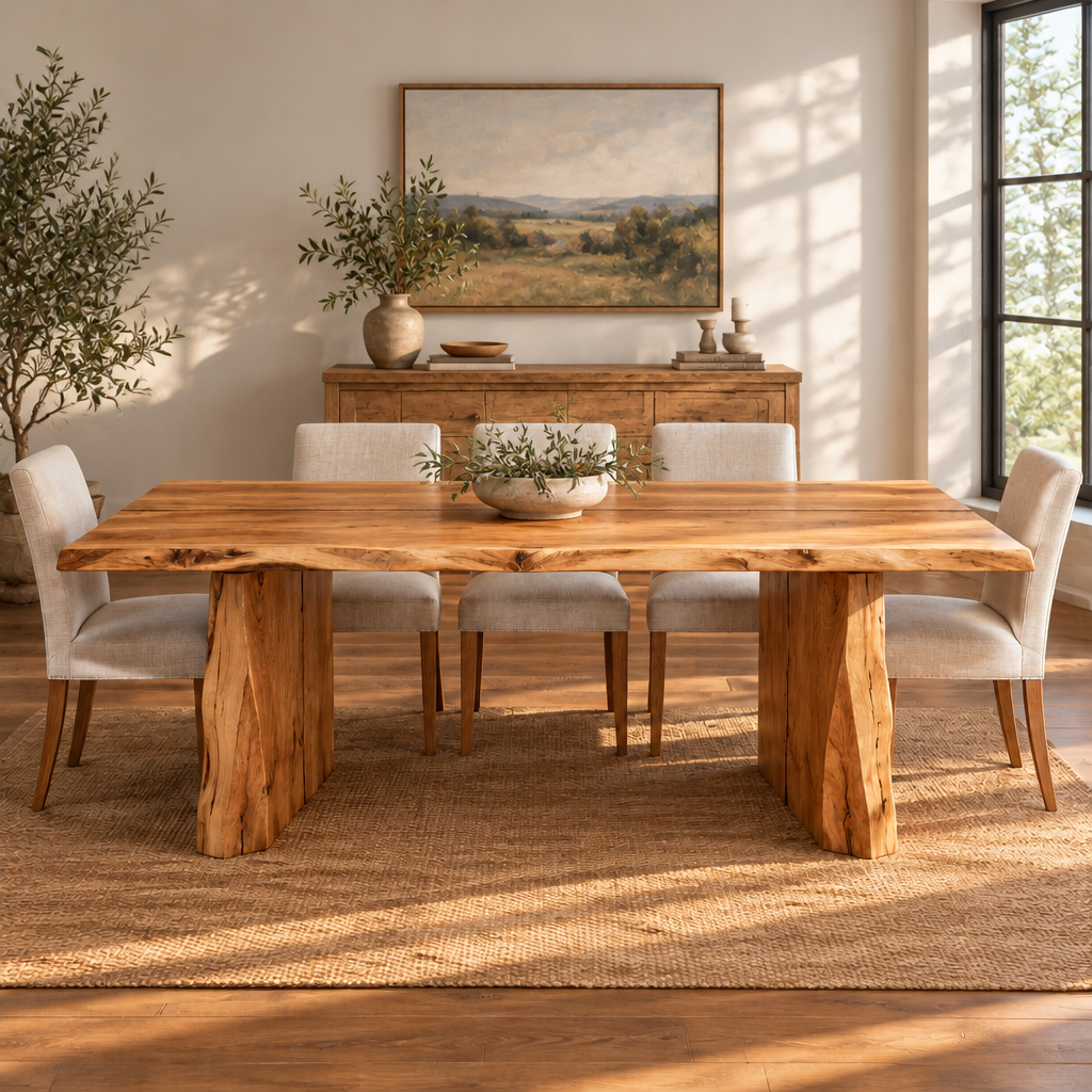 Tidewood Live-Edge Dining Table in a living room