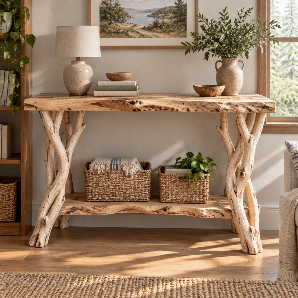 Tidewood Driftwood Leg Console in a living room