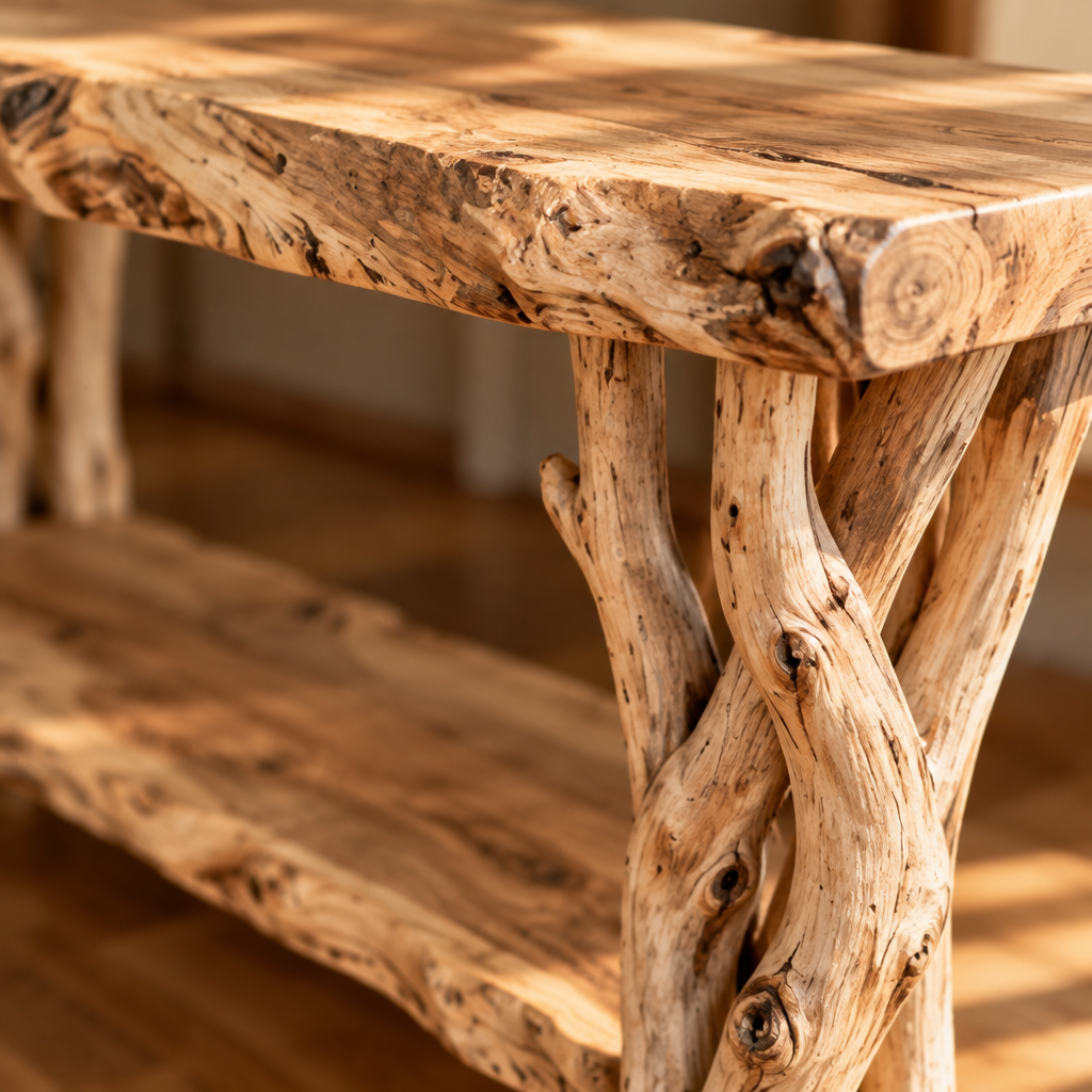 Tidewood Driftwood Leg Console wood grain and joinery close-up