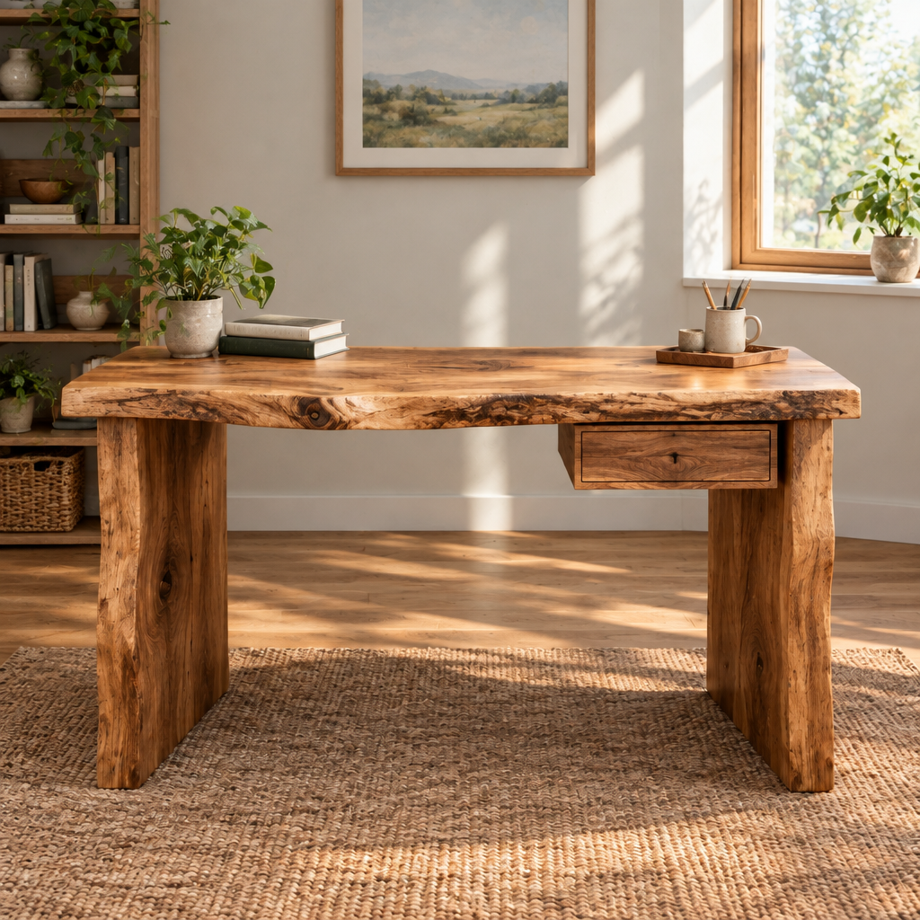 Tidewood Live-Edge Writing Desk in a living room