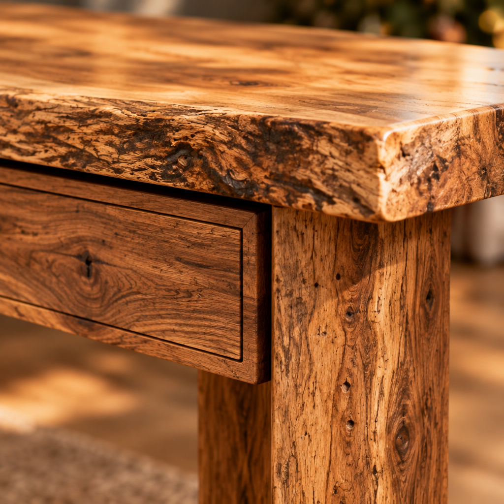 Tidewood Live-Edge Writing Desk wood grain and joinery close-up
