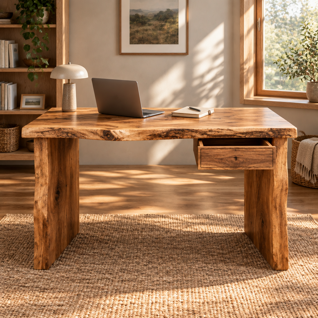 Tidewood Live-Edge Writing Desk in use