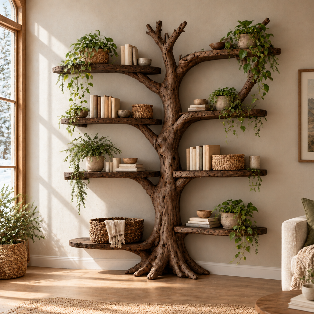 Tidewood Corner Tree Bookshelf in Smoked Dark finish
