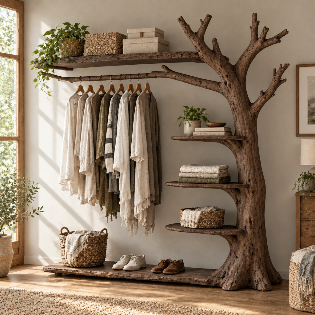 Tidewood Branch Open Wardrobe in Smoked Dark finish