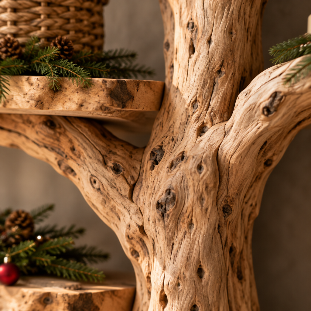 Tidewood Corner Tree Bookshelf wood grain and joinery close-up