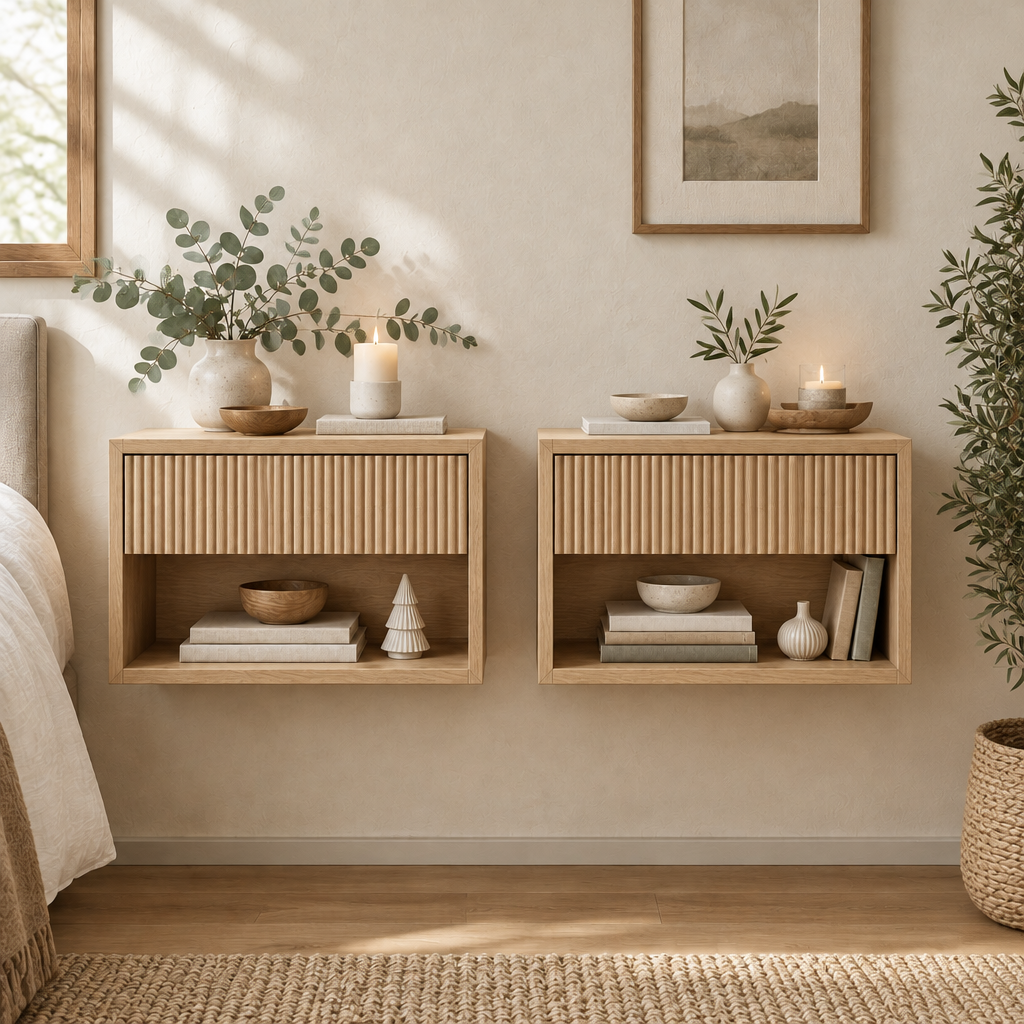 Halden Fluted Nightstands, Set of 2 in Natural Oak finish