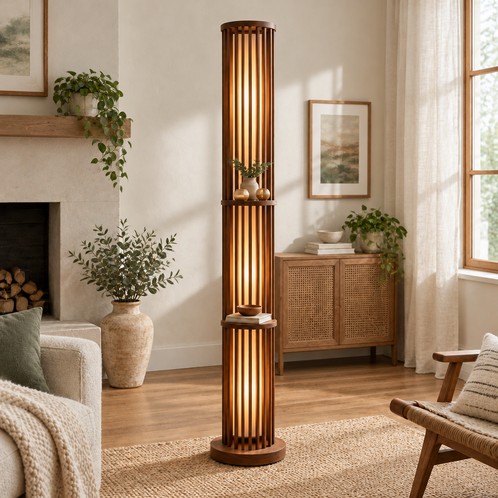 Halden Slatted Floor Lamp in a living room