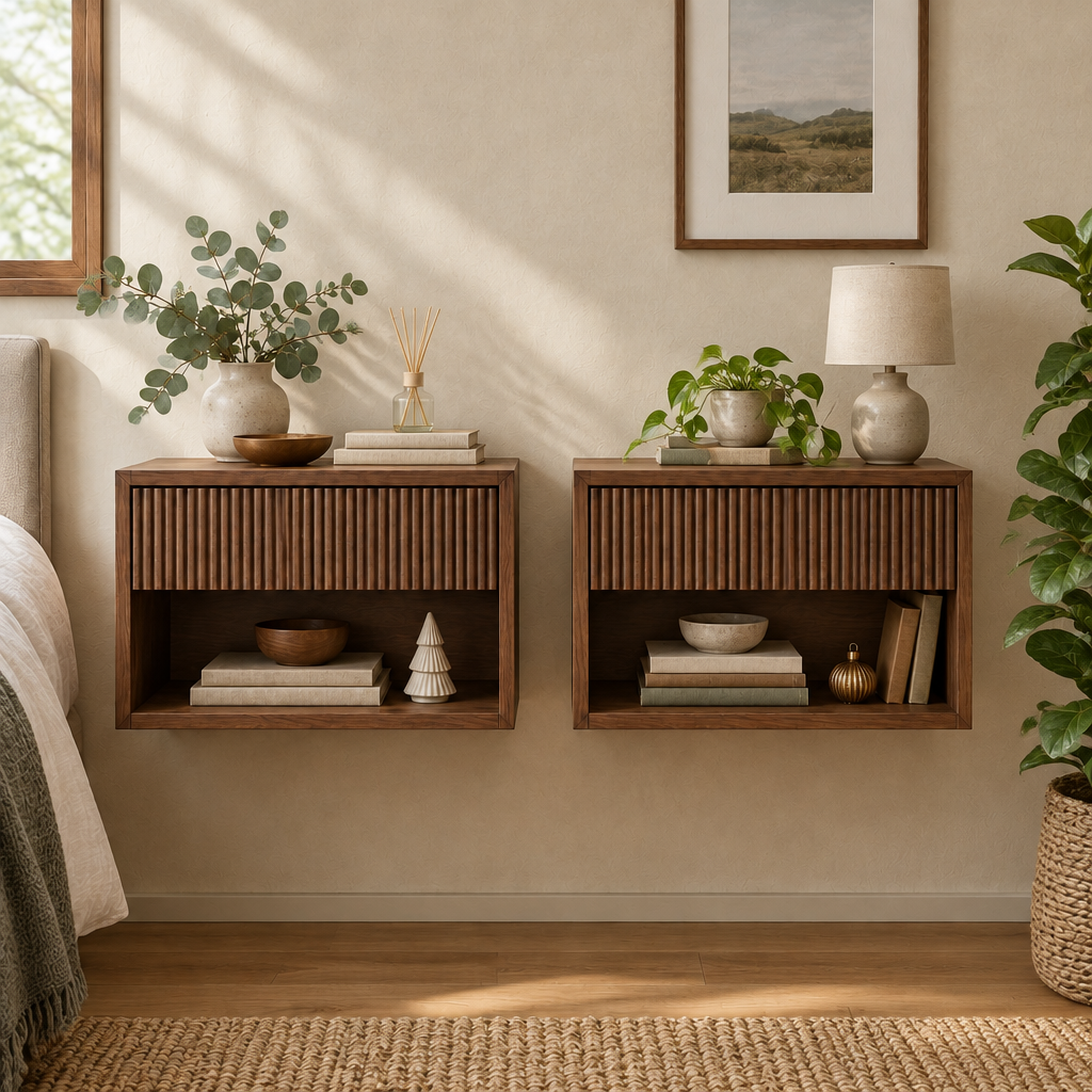 Halden Fluted Nightstands, Set of 2 in a living room