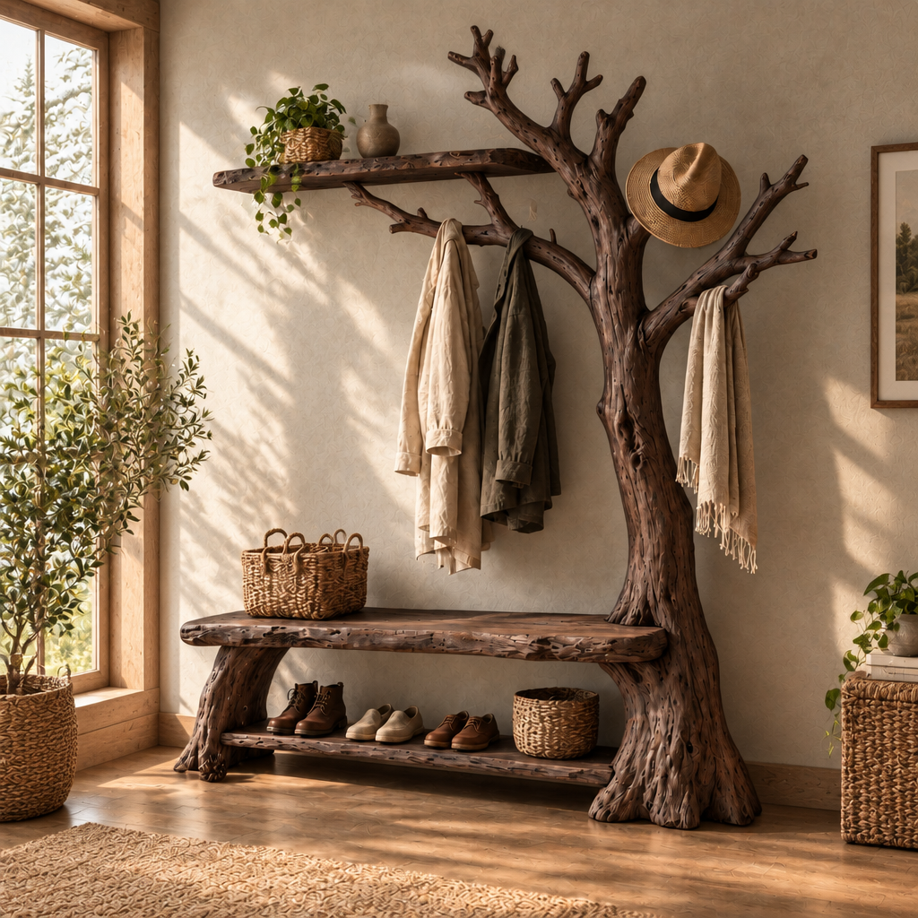 Tidewood Hall Tree with Bench in Smoked Dark finish