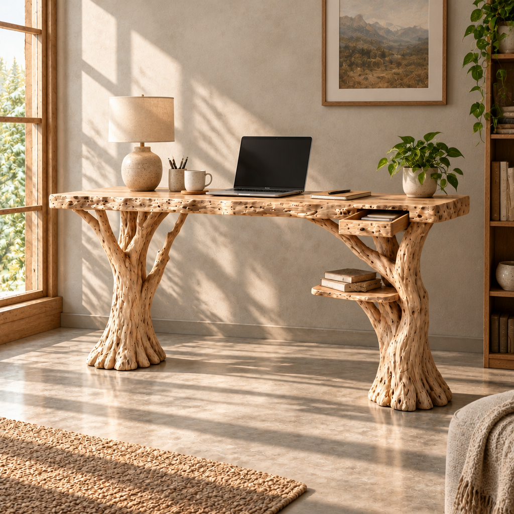 Tidewood Slab Desk with Branch Legs in use