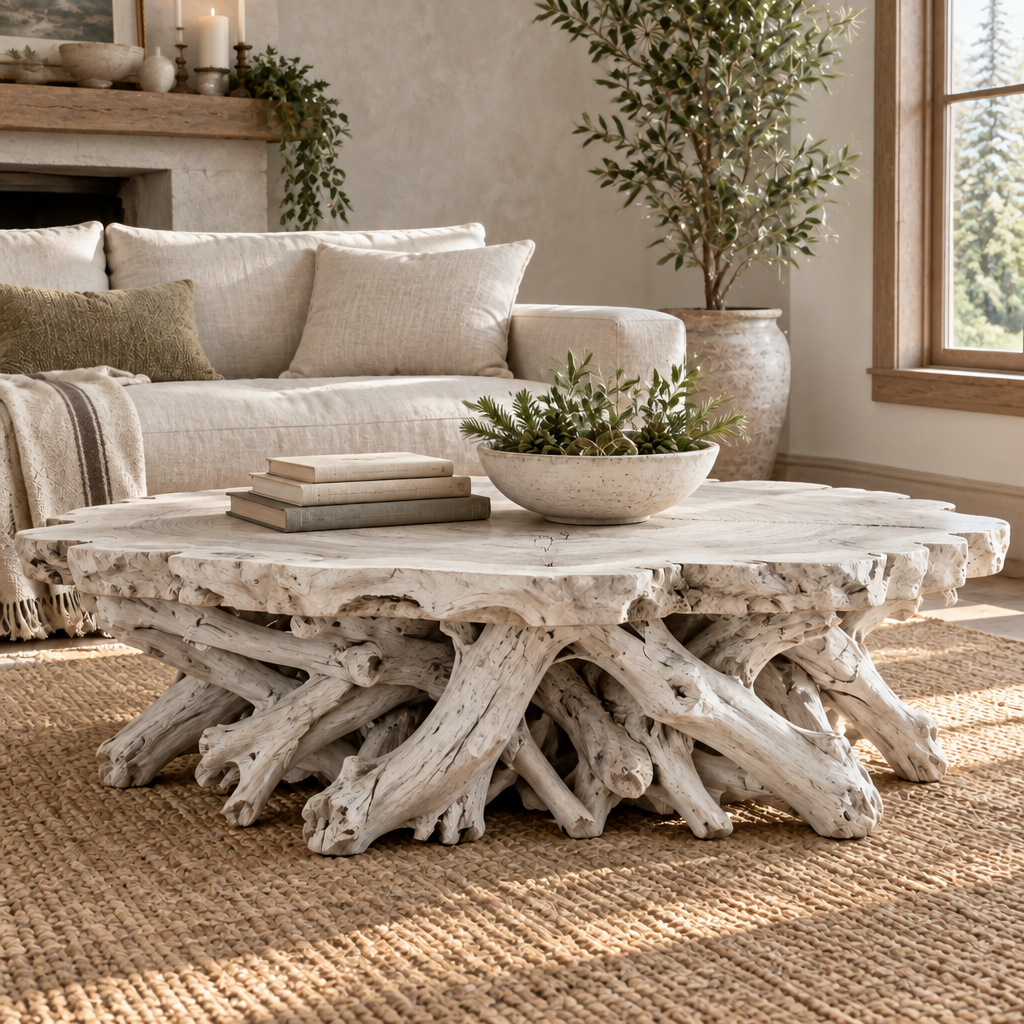 Tidewood Root Coffee Table in Whitewashed finish