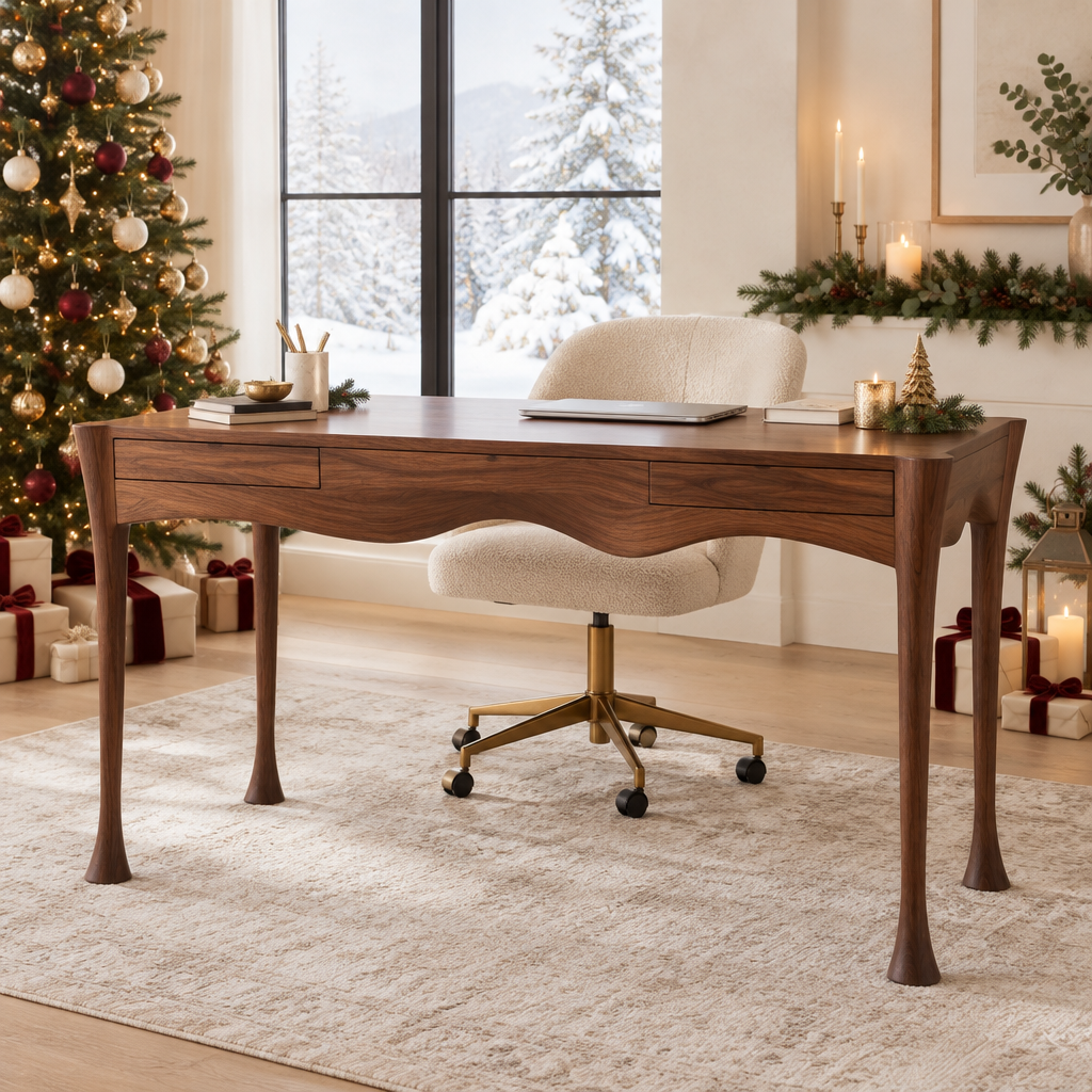 Atelier Wave Apron Desk in a Christmas home