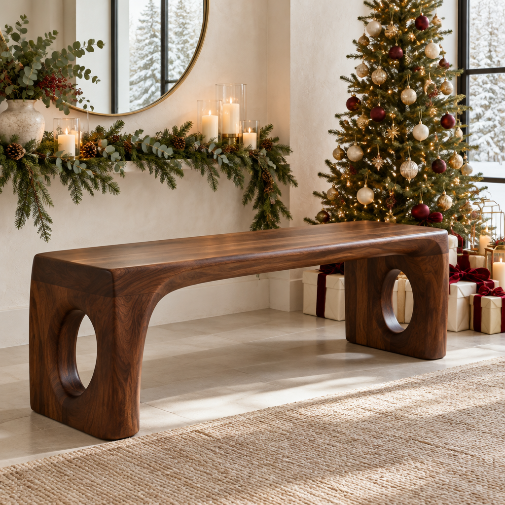 Atelier Double-Arch Bench in a Christmas home