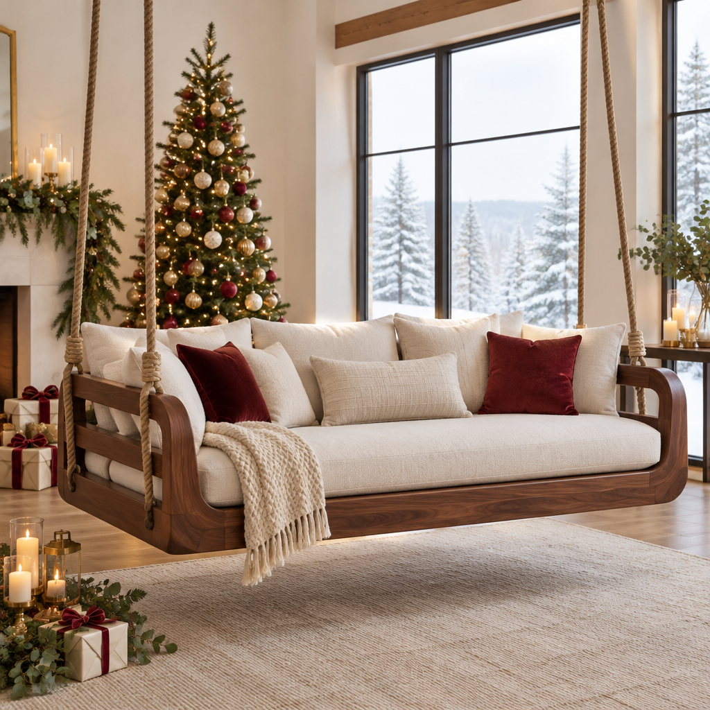 Atelier Hanging Daybed Swing in a Christmas home