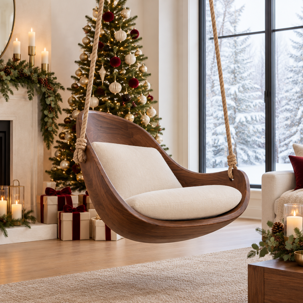 Atelier Hanging Lounge Swing in a Christmas home