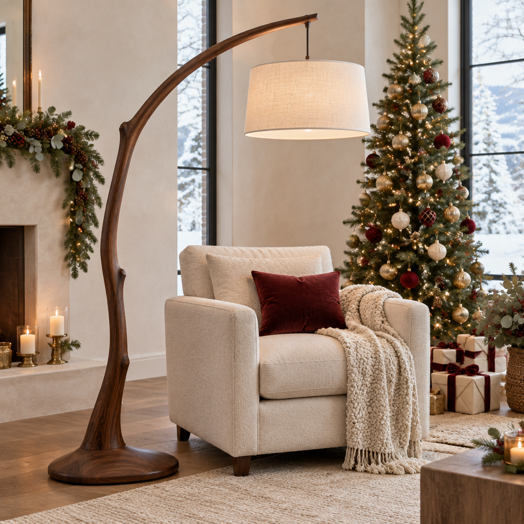 Atelier Arching Branch Floor Lamp in a Christmas home